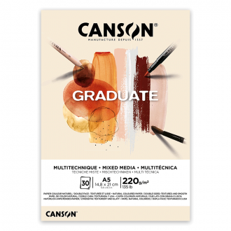 Склейка паперу для міксованих технік GRADUATE MIXED MEDIA А5 (14,8х21см) 220г/м2 30л натуральні кольори Canson
