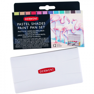 Набір Pastel Shades Paint Pan 12 кольорів + пензель з резервуаром Derwent