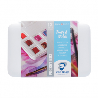 Набір акварельних фарб VAN GOGH Pocket box PINKS & VIOLETS 12 кювет+пензлик Royal Talens