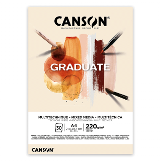 Склейка паперу для міксованих технік GRADUATE MIXED MEDIA А5 (14,8х21см) 220г/м2 30л натуральні кольори Canson