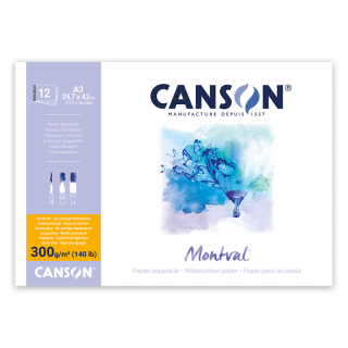 Склейка для акварелі MONTVAL А3 300г/м2 12л натуральний білий середнє зерно Canson