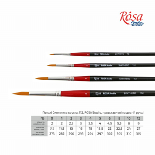 Пензель синтетика кругла 112 №10 довга ручка ROSA Studio