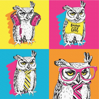 Полотно на картоні з контуром Pop Art Owl 30х30 бавовна акрил ROSA START