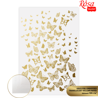 Калька напівпрозора з тисненням „Gold Butterflies“, 21х29,7см, 100 г/м2, ROSA TALENT