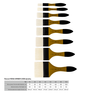 Пензель щетина флейц AMBER 2306 №15 коротка ручка ROSA