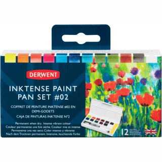 Набір Inktense Paint Pan №2 12 кольорів + пензель з резервуаром Derwent