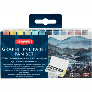 Набір Graphitint Paint Pan 12 кольорів + пензель з резервуаром Derwent