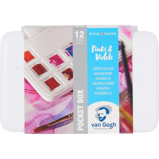 Набір акварельних фарб VAN GOGH Pocket box PINKS & VIOLETS 12 кювет+пензлик Royal Talens