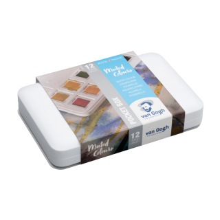 Набір акварельних фарб VAN GOGH Pocket box MUTED COLOURS 12 кювет+пензлик Royal Talens