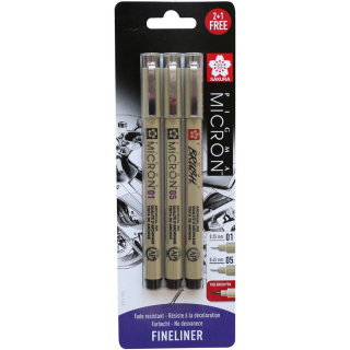 Набір лінерів PIGMA MICRON 2шт (0.1/0.5) +1 лінер-пензель Pigma Brush В ПОДАРУНОК Чорний Sakura