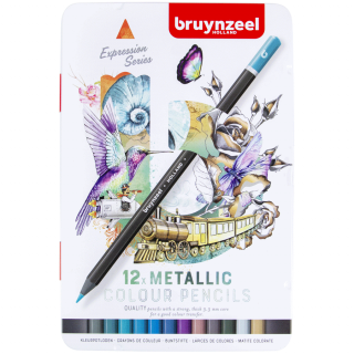 Набір кольорових олівців EXPRESSION METALLIC 12шт металева коробка Bruynzeel