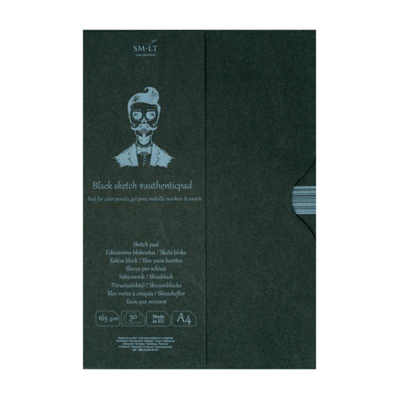 Склейка для рисунка в папке AUTHENTIC (black) А4 165г/м2 30л черная бумага SMLT