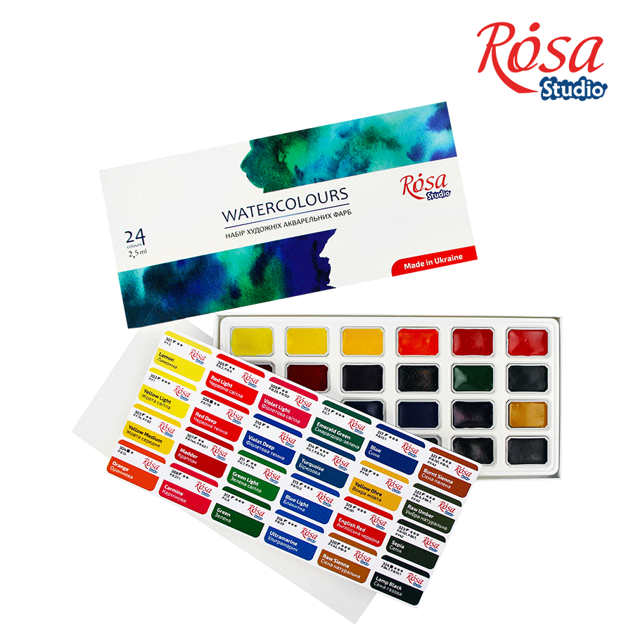 Набір акварельних фарб ROSA Studio картонний пенал 24кол. х 2,5мл кювета 340324~#]