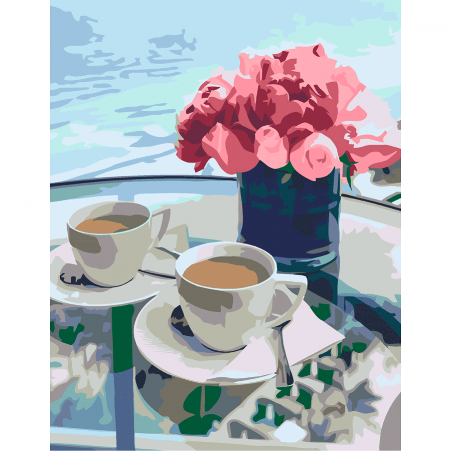 Набір-стандарт картина за номерами „Кава та квіти“ 35х45см ROSA START~#]