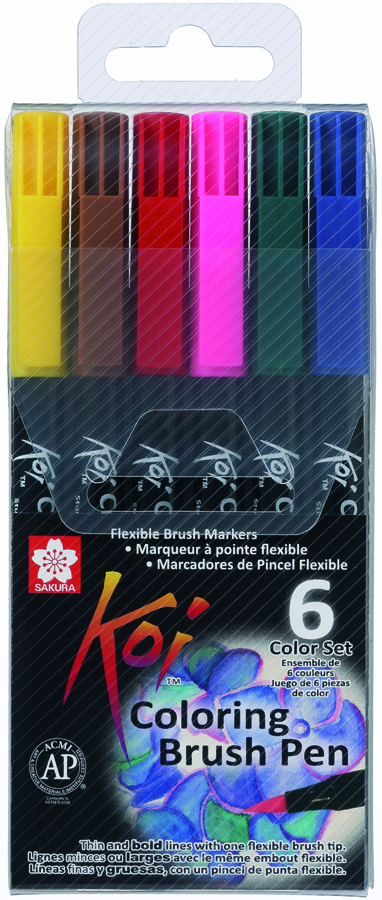 Набір маркерів Koi Coloring Brush Pen 6кол Sakura~#]