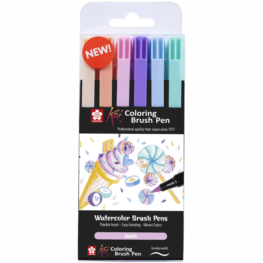 Набір маркерів Koi Coloring Brush Pen SWEETS 6кол Sakura