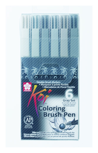 Набір маркерів Koi Coloring Brush Pen GRAY 6кол Sakura~#]